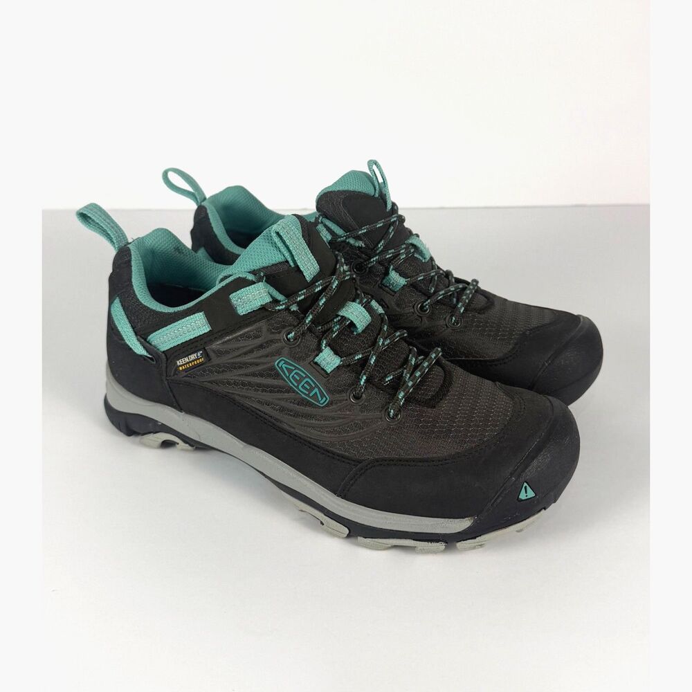 KEEN Saltzman Waterproof Hiking Shoes Womens Size 8 Black Teal Trail Sneakers